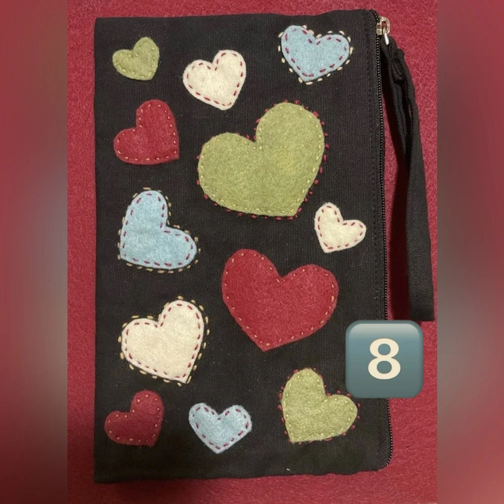PICK 5 For $25 NEW CANVAS ZIPPER Bag /Pencil Case W/HAND SEWN DESIGN